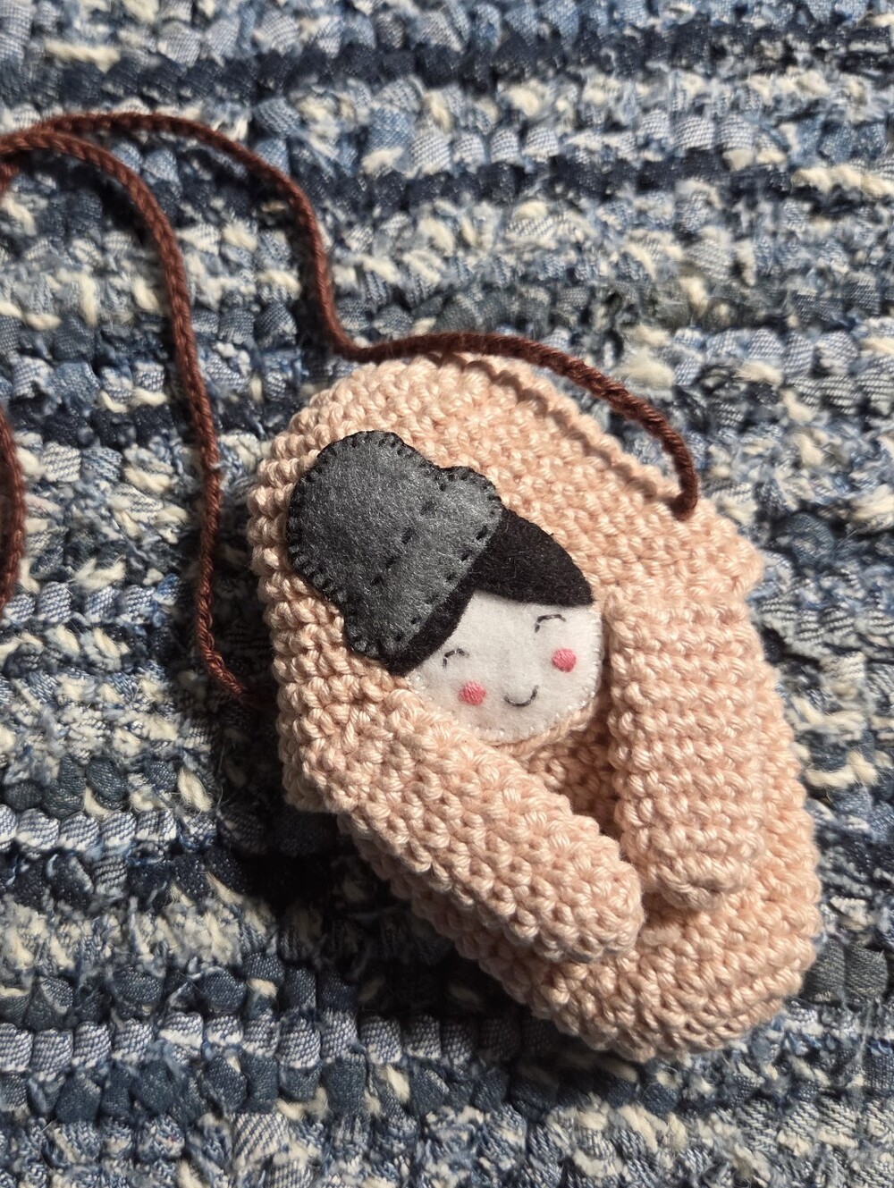 Crocheted Dusty Rose Felt Girl with Arms 3" by 5" Mini Bag